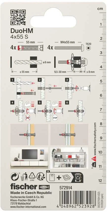 Ravensburger Tuščiavidurių konstrukcijų kaištis DuoHM 4x55 S PH TX, Fischer, 4 vnt.