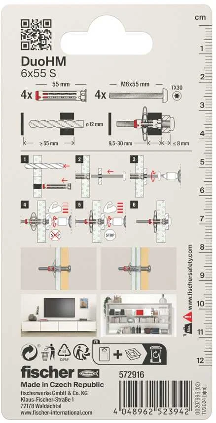 Tuščiavidurių konstrukcijų kaištis DuoHM 6x55 S PH TX, Fischer, 4 vnt.