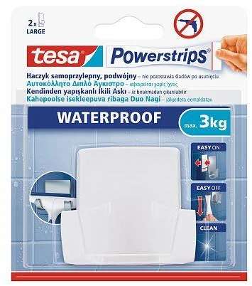Tesa Dvigubas kabliukas Power-Strips, vandeniui atsparus, baltas