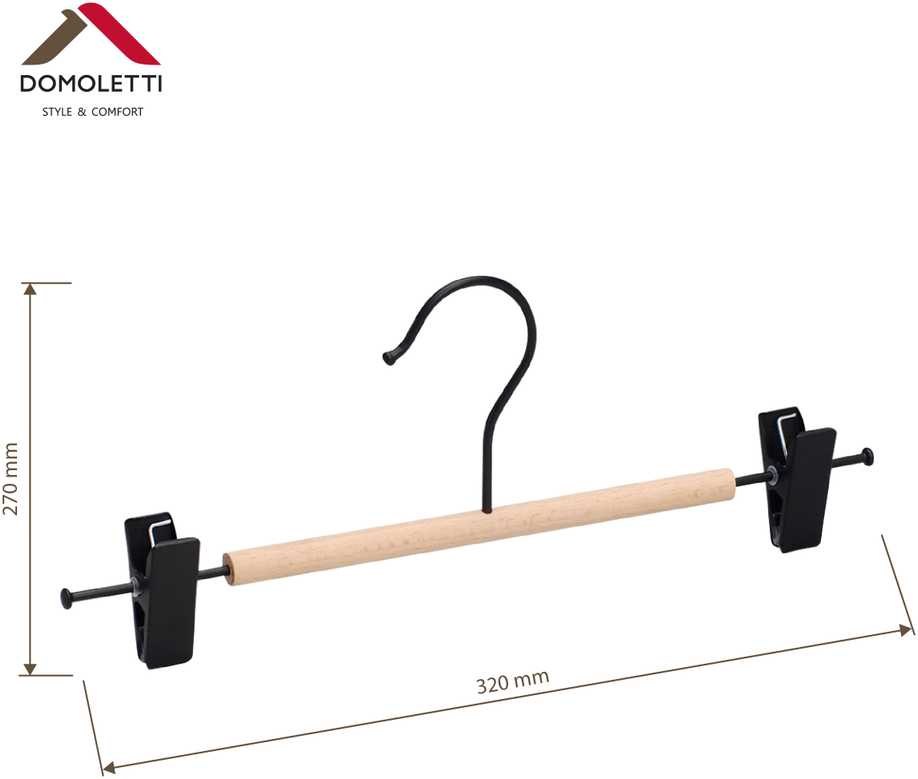 Domoletti METAL HANGER WOOD ROUND BAR Juodas 2PCS