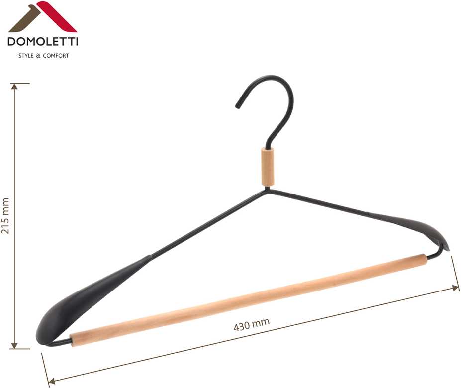 Domoletti METAL HANGER WOOD ROUND BAR Juodas 3 PCS