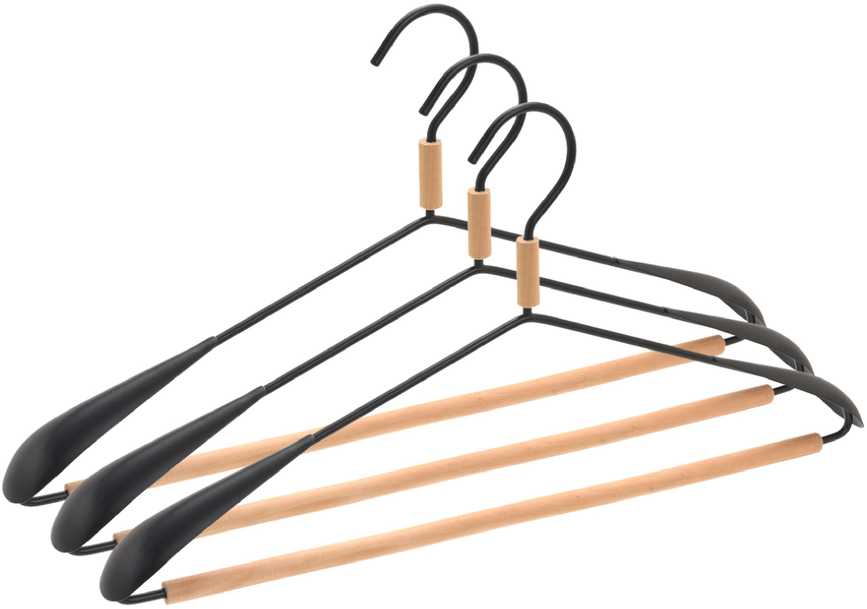 Domoletti METAL HANGER WOOD ROUND BAR Juodas 3 PCS
