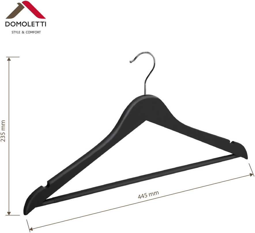 Domoletti RUBBER COATED HANGER LSR013C Juodas 3PCS