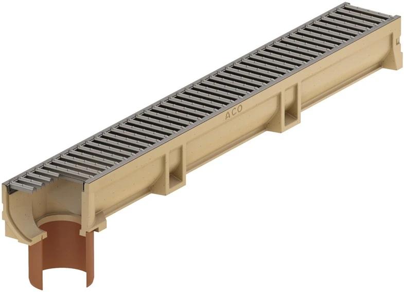 Drenāžas kanāls ar režģi Euroline 2.0 Aco ar cauruli, A15, 100 cm x 11.8 cm x 10 cm