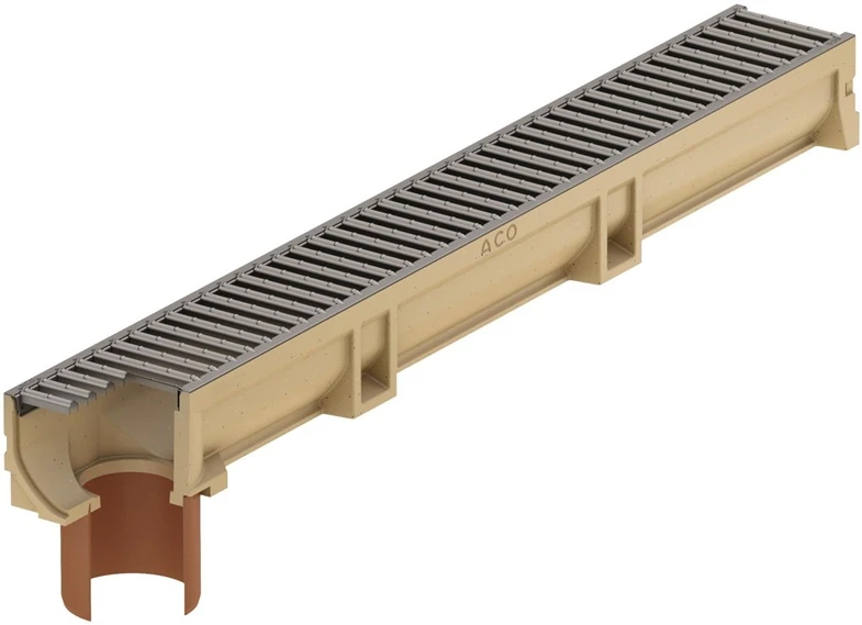Drenāžas kanāls ar režģi Euroline 2.0 Aco ar cauruli, A15, 100 cm x 11.8 cm x 10 cm