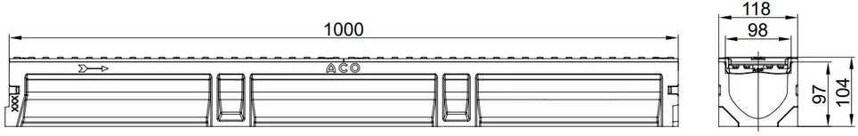Drenažo latakas su Ø 110 mm vamzdžiu, B125 Aco Euroline, 1 m