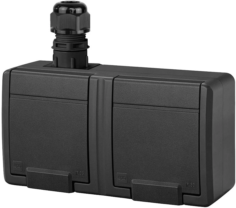 Dubultā kontaktligzda Elektro-Plast Aquant 5045-67, Iezemēta rozete, IP65, antracīta