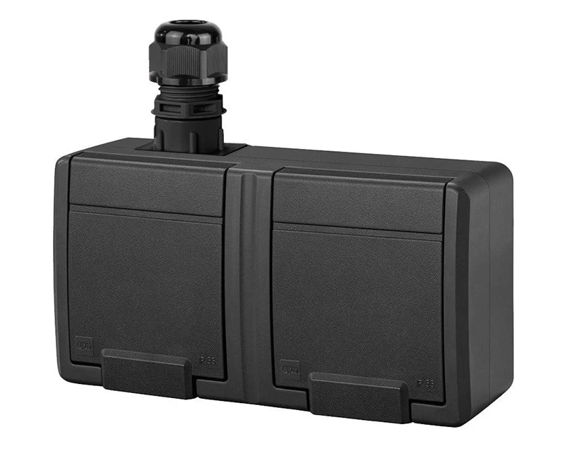 Dubultā kontaktligzda Elektro-Plast Aquant 5045-67, Iezemēta rozete, IP65, antracīta