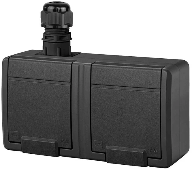 Dubultā kontaktligzda Elektro-Plast Aquant 5045-67, Iezemēta rozete, IP65, antracīta