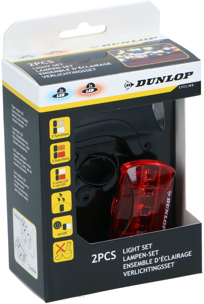 Dviračio LED lempų rinkinys priekyje ir gale Dunlop