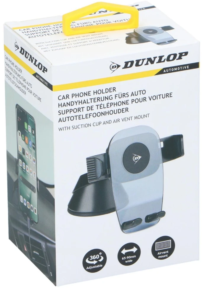 AUTOMOBILINIS TELEFONO LAIKIKLIS, BESISUKANTIS 360 LAIPSNIŲ KAMPU, 2 MONTAVIMO BŪDAI DUNLOP 260761