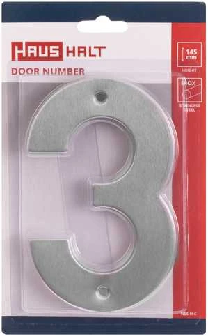 Durų numeris Haushalt SS-3, 14,5 cm x 9,5 cm, nerūdijantis plienas, nerūdijančio plieno