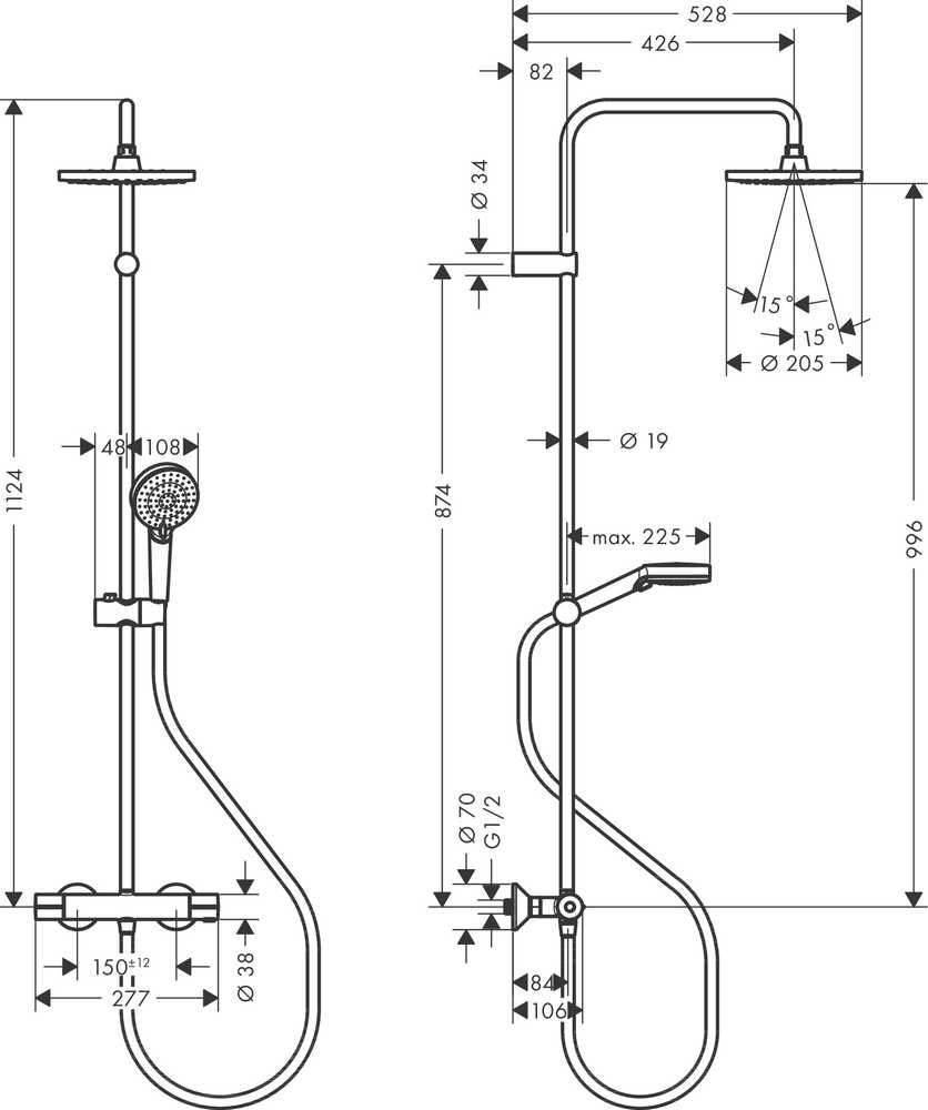 Termostatinė dušo sistema Hansgrohe Vernis Shape 230 1 Jet 26286000, nerūdijančio plieno