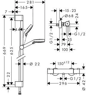 Dušo komplektas su termostatiniu maišytuvu Hansgrohe Crometta 1001 CL, sidabro sp.