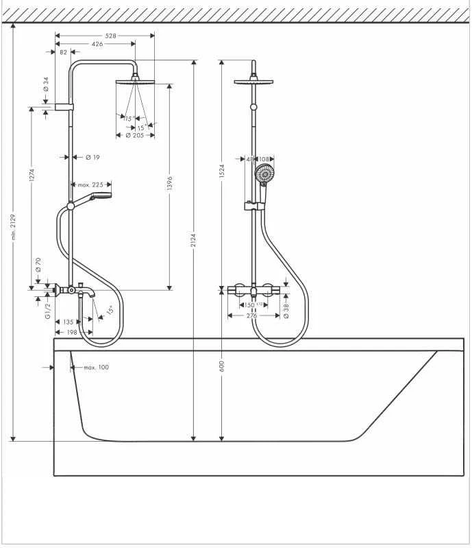 Dušo komplektas su termostatiniu maišytuvu Hansgrohe Vernis Blend 200, chromo sp.