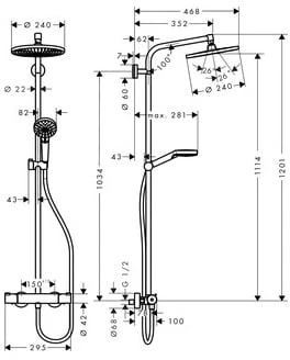Dušo sistema su termostatiniu maišytuvu Hansgrohe Crometta S 240, sidabro spalvos.