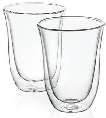 Delonghi kavos stiklinių rinkinys, 2 stiklinės, latte, 220 ml, 2 vnt., atsparios vandeniui, permatomos