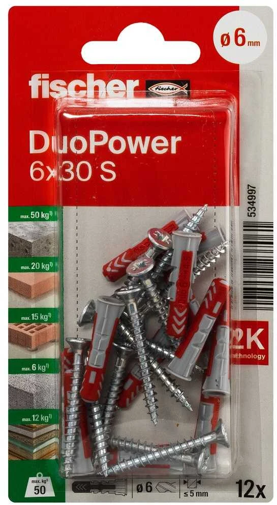 Kaištis Fischer DuoPower, 30 mm x 6 mm, 12 vnt.