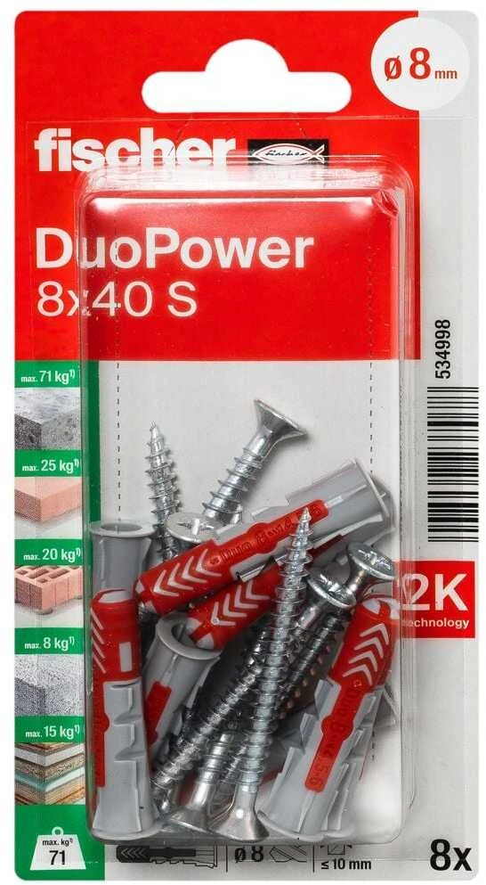 Kaištis Fischer DuoPower, 40 mm x 8 mm, 8 vnt.