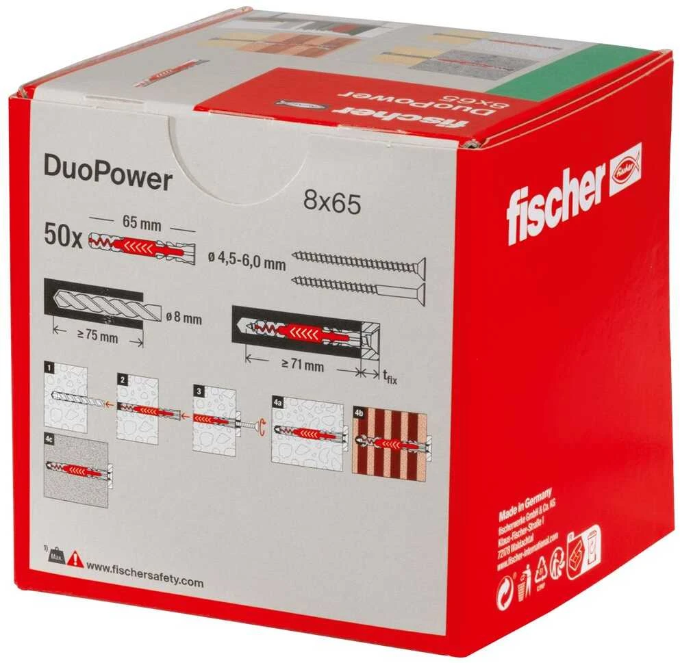 Kaištis Fischer DuoPower, 65 mm x 8 mm, 50 vnt.