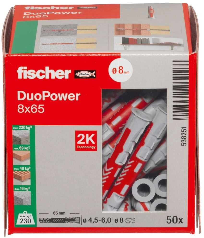 Kaištis Fischer DuoPower, 65 mm x 8 mm, 50 vnt.
