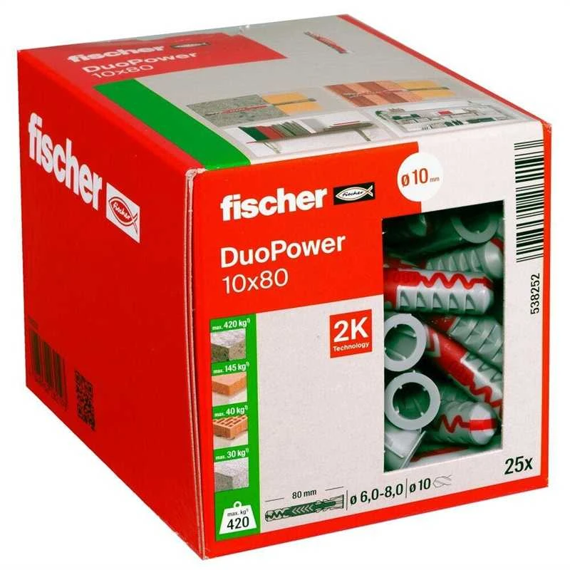 Kaištis Fischer DuoPower, 80 mm x 10 mm, 25 vnt.