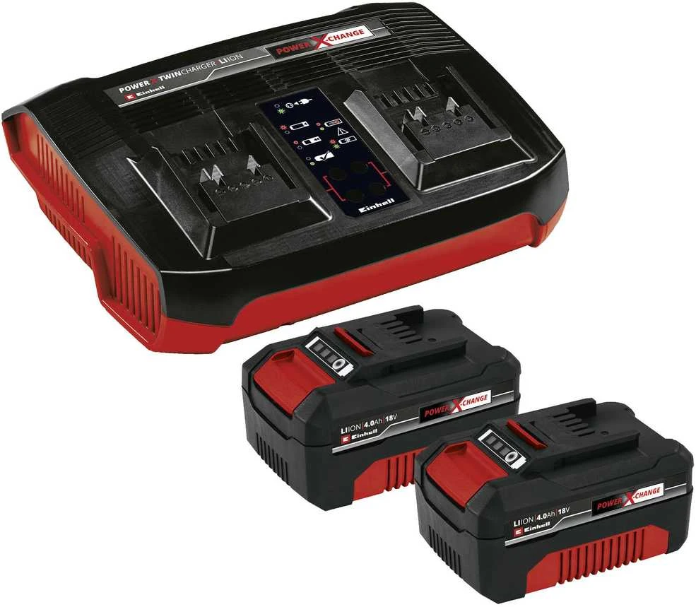 Einhell Akumuliatirių komplektas 2X4,0Ah PXC+pakrovėjas kroviklis ir 2 vnt. 4,0 Ah akumuliatorius