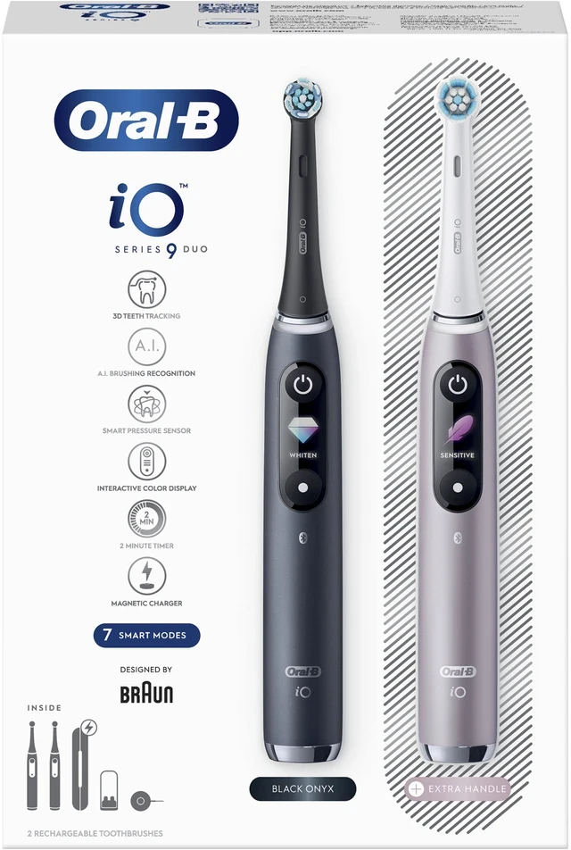 Elektrinis dantų šepetėlis Oral-B iO Series 9 Duo Pack, juoda sp./rožinė sp.
