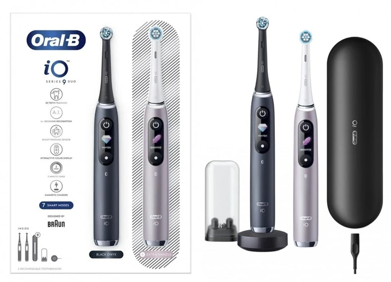 Elektrinis dantų šepetėlis Oral-B iO Series 9 Duo Pack, juoda sp./rožinė sp.