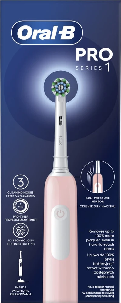 Oral-B Braun D305.513.3 Pro Series 1 Elektrinis Dantų Šepetėlis Rožinė Cross Action