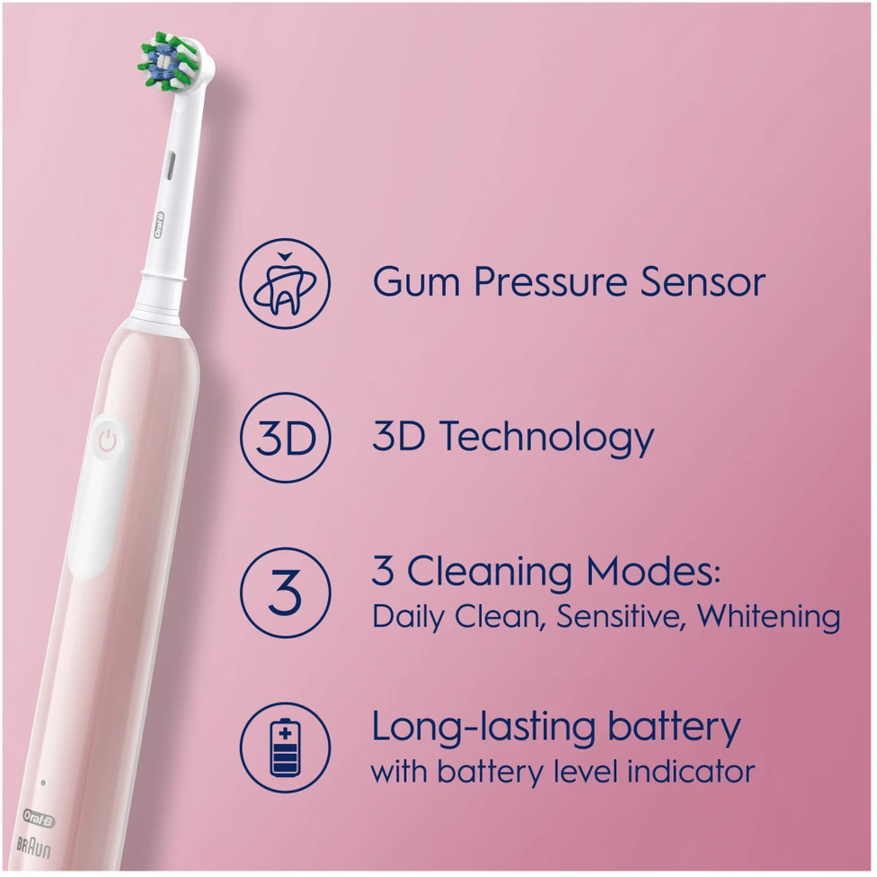 Oral-B Braun D305.513.3 Pro Series 1 Elektrinis Dantų Šepetėlis Rožinė Cross Action