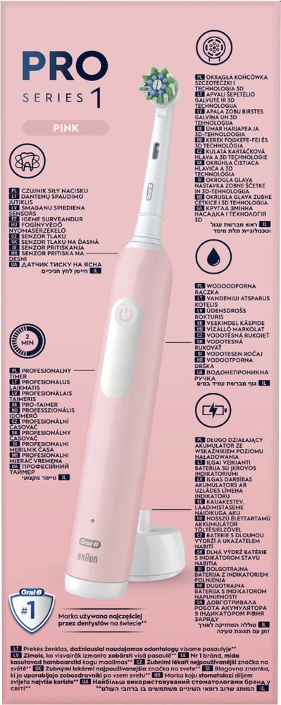 Oral-B Braun D305.513.3 Pro Series 1 Elektrinis Dantų Šepetėlis Rožinė Cross Action