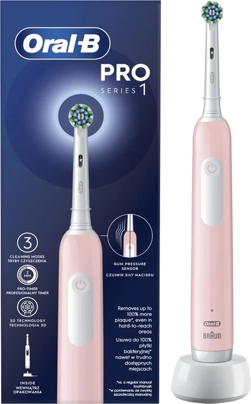 Oral-B Braun D305.513.3 Pro Series 1 Elektrinis Dantų Šepetėlis Rožinė Cross Action