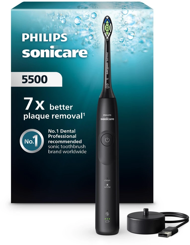 Elektrinis dantų šepetėlis „Philips Sonicare“ serija 5500 HX7111/01, Juodas