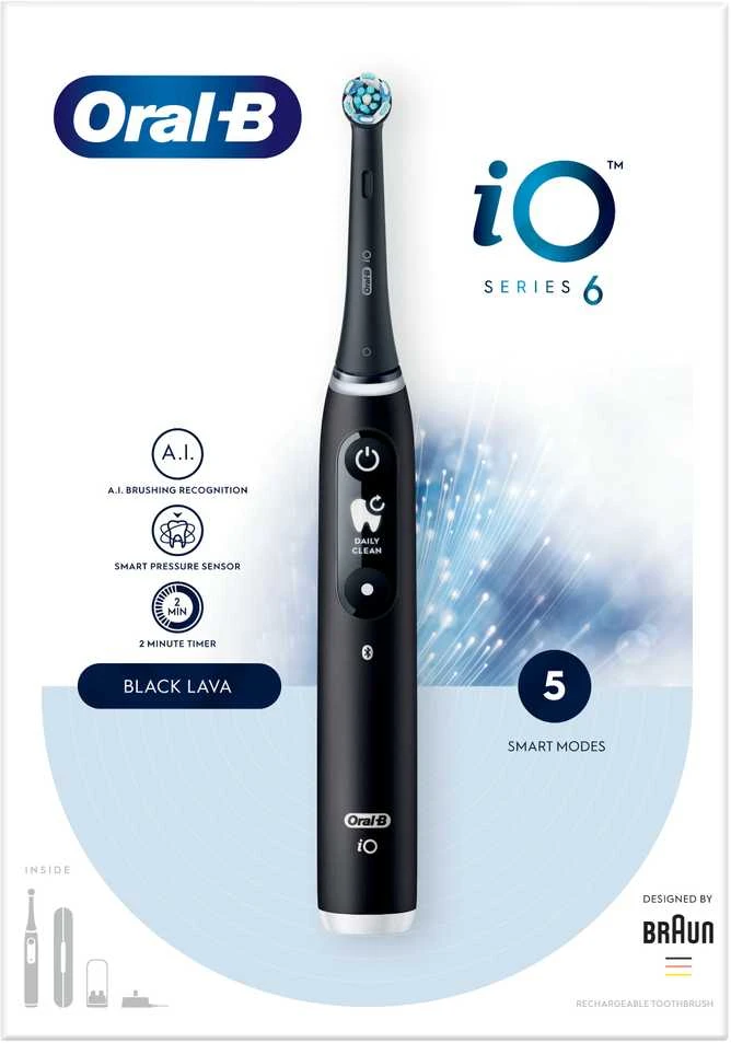 Braun iOM6.1B6.3DK Oral-B iO6 Elektrinis Dantų Šepetėlis Juodas Onyx