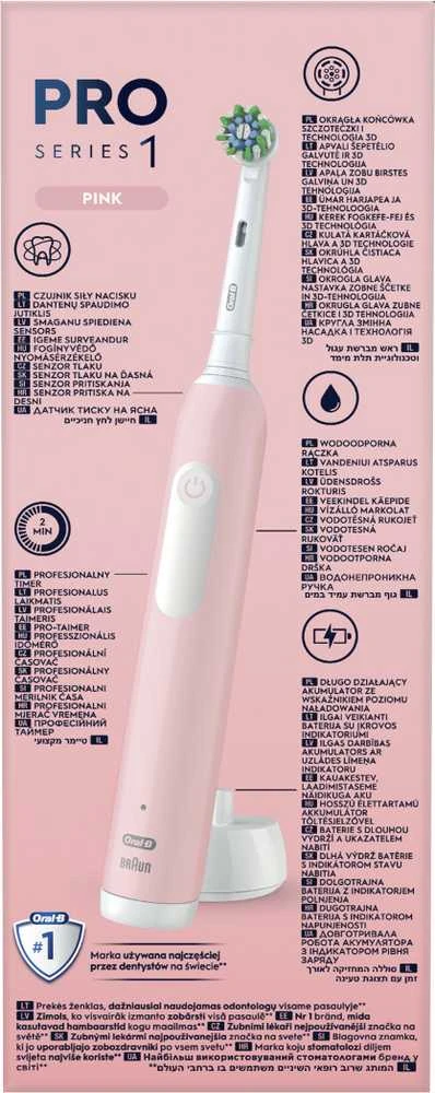 Oral-B Braun D305.513.3 Pro Series 1 Elektrinis Dantų Šepetėlis Rožinė Cross Action
