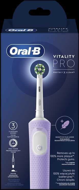 Braun Oral-B | Elektrinis dantų šepetėlis | D103 Vitality Pro | Įkraunamas | Suaugusiems | Šepetėlių skaičius galvutės įeina 1 | Number of teeth brushing modes 3 | Lilac Mist