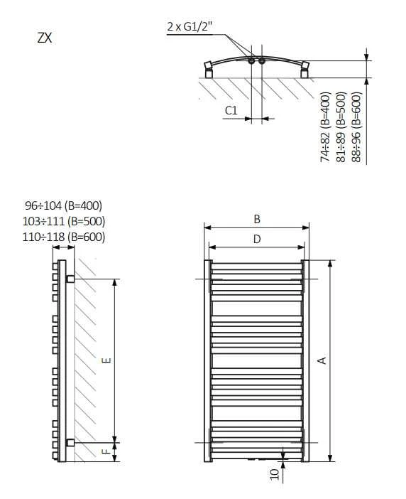 Elektriskais dvieļu žāvētāja stienis Terma D01, ral 7043, 50 cm x 95 cm, 400 W