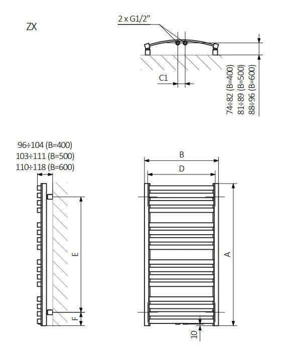 Elektriskais dvieļu žāvētāja stienis Terma D01, ral 7043, 50 cm x 95 cm, 400 W