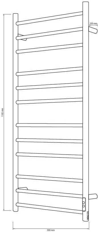 Elektrinis rankšluosčių džiovintuvas Thema Lux BK-109W-12T, juoda sp., 53 cm x 116.5 cm, 165 W