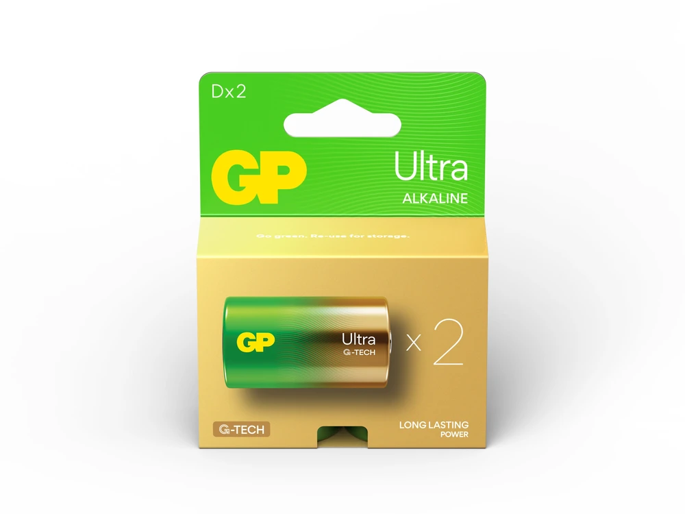 GP Ultra šarminės D (LR20) 1.5V baterijos, 2 vnt.