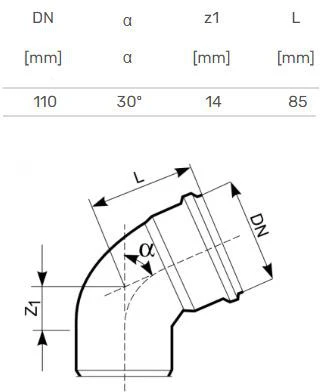 Alkūnė lauko kanalizacijai Magnaplast, 110 mm, 30 °