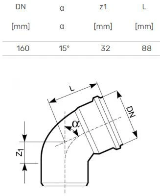 Lauko kanalizacijos alkūnė Magnaplast Ø 160 mm, 15°
