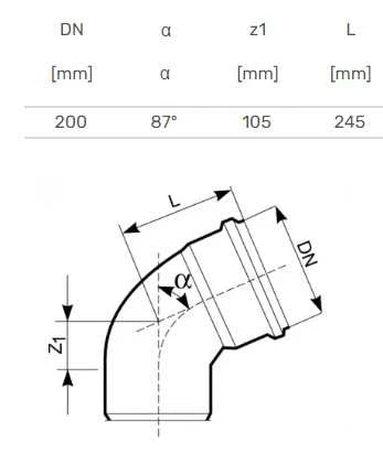 Lauko kanalizacijos alkūnė Magnaplast, Ø 200 mm, 87°