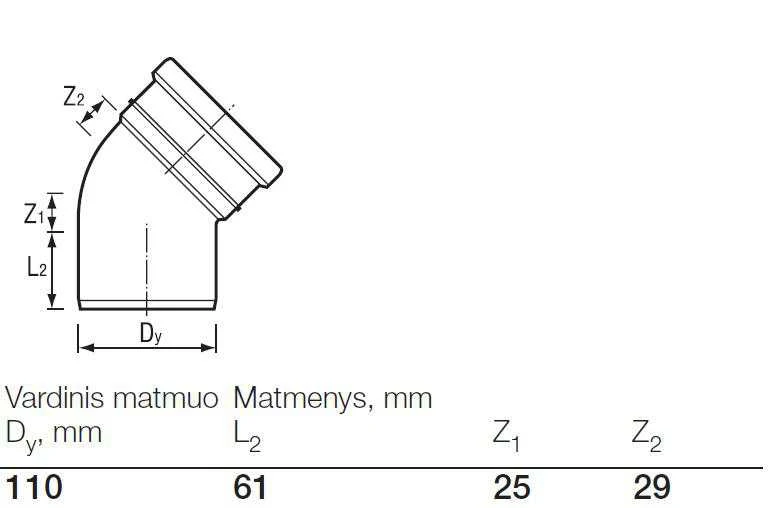 Lauko kanalizacijos alkūnė Wavin, d , 110, 45*