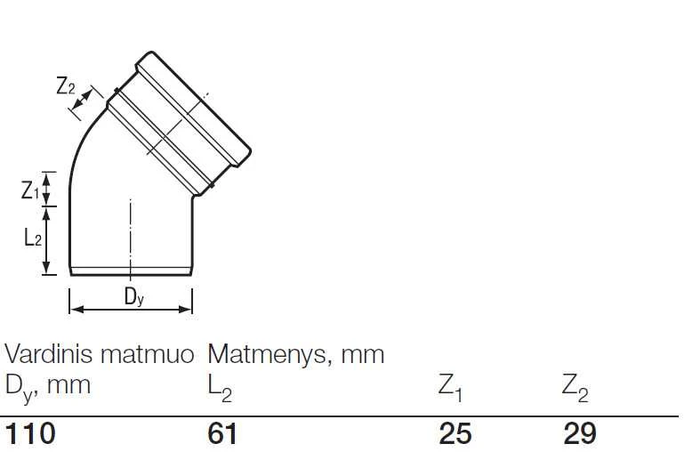 Alkūnė lauko kanalizacijai Wavin, 110 mm, 45 °