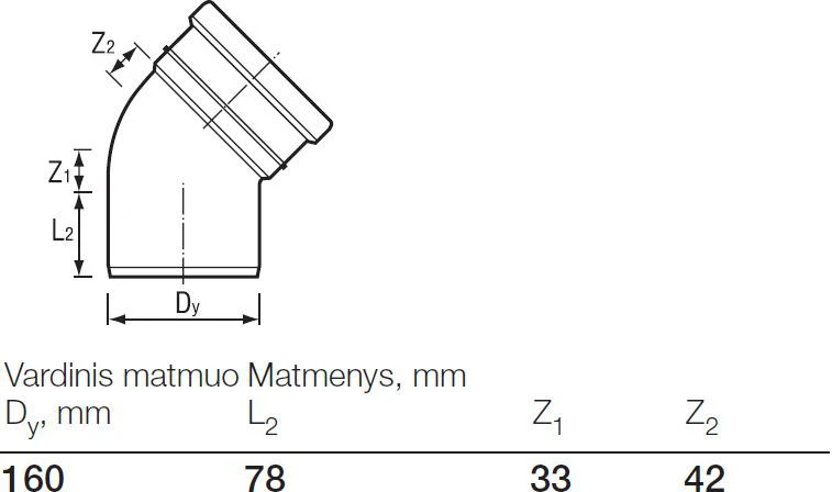 Lauko kanalizacijos alkūnė Wavin, d , 160, 45*