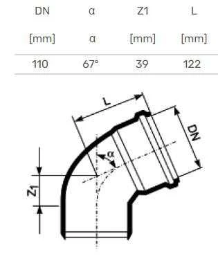 Magnaplast Vidaus kanalizacijos alkūnė HTplus, Ø 110 mm, 67°