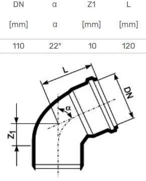 Elkonis iekštelpu kanalizācijai Magnaplast HTplus, 110 mm, 22 °