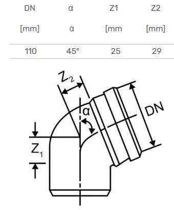 Alkūnė vidaus kanalizacijai Magnaplast Skolan, 110 mm, 45 °